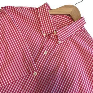 Izod Mens Hot Pink Plaid Button Down Shirt Size 2XL Short Sleeve Preppy Logo